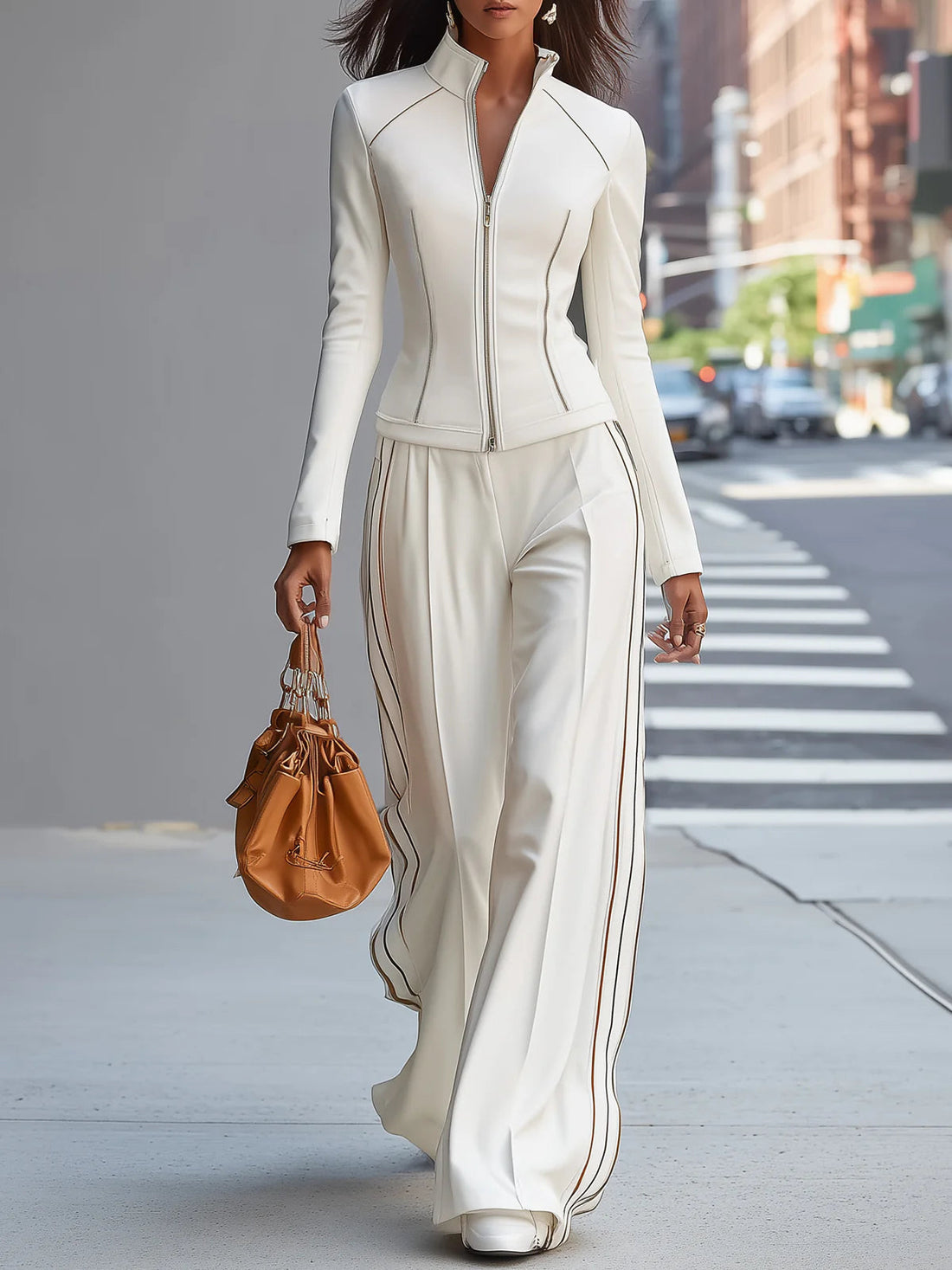 Radochna – High Neck Zip Suit with Wide Leg Pants