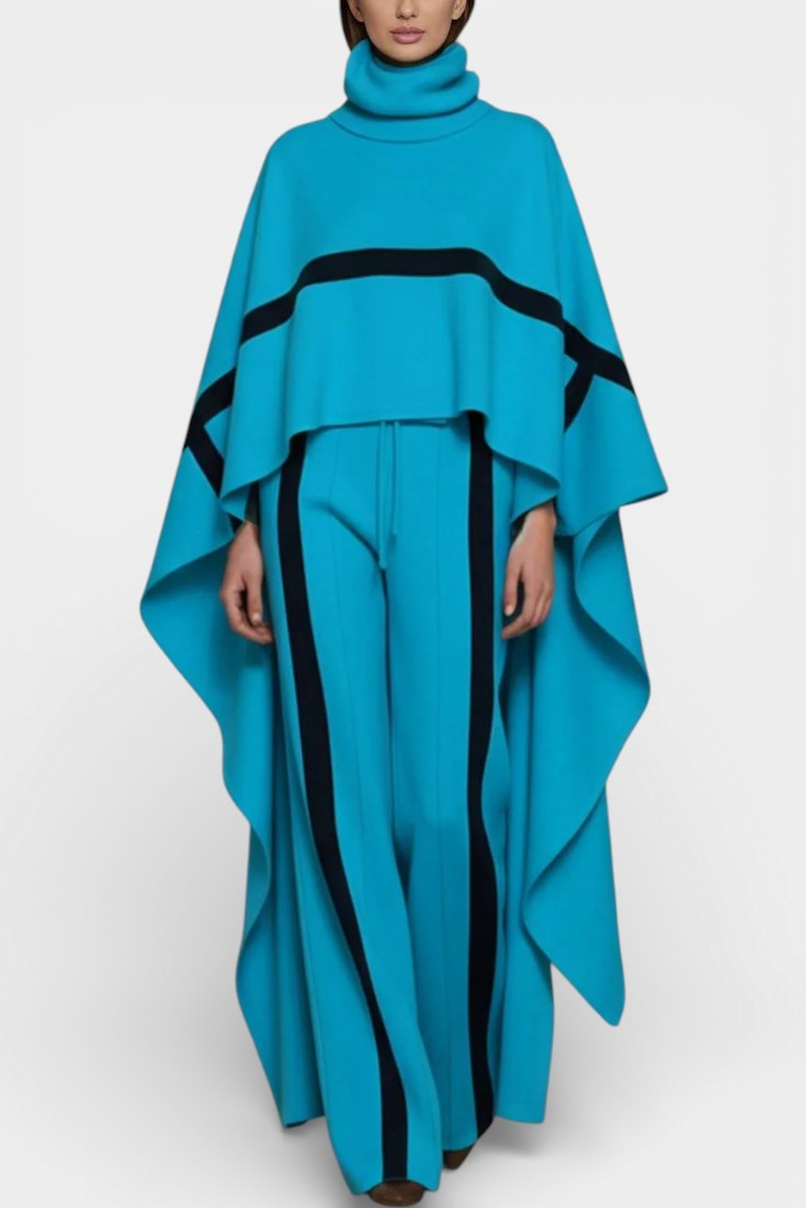 Hailey Two-Piece Cape Poncho and Wide Striped Pants