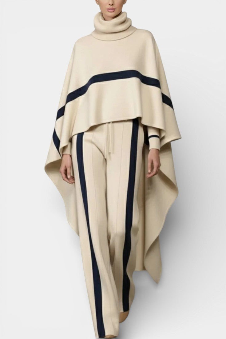 Hailey Two-Piece Cape Poncho and Wide Striped Pants