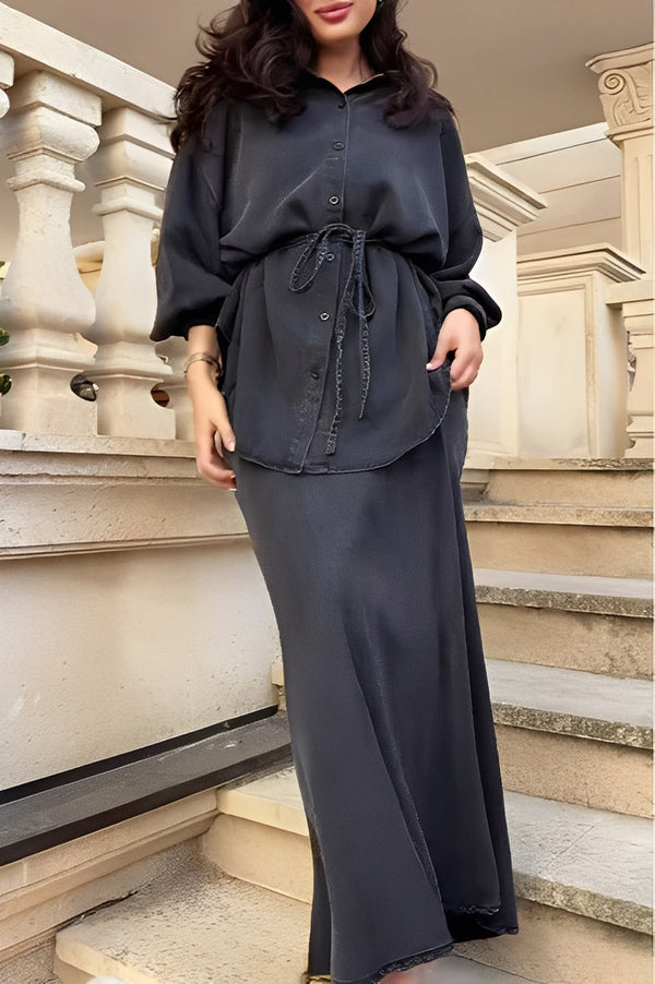Radomira – Elegant Tie-Blouse & Flow Skirt Set