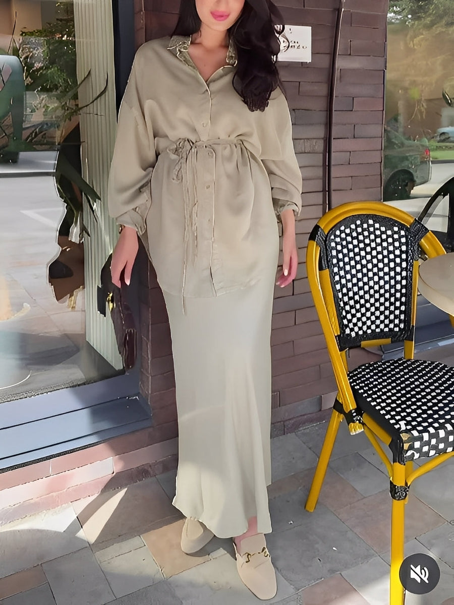 Radomira – Elegant Tie-Blouse & Flow Skirt Set